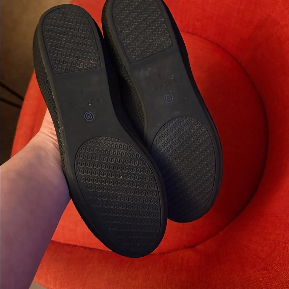 Rothy's Black Ballet Flats with Blue Trim - Picture 2 of 5